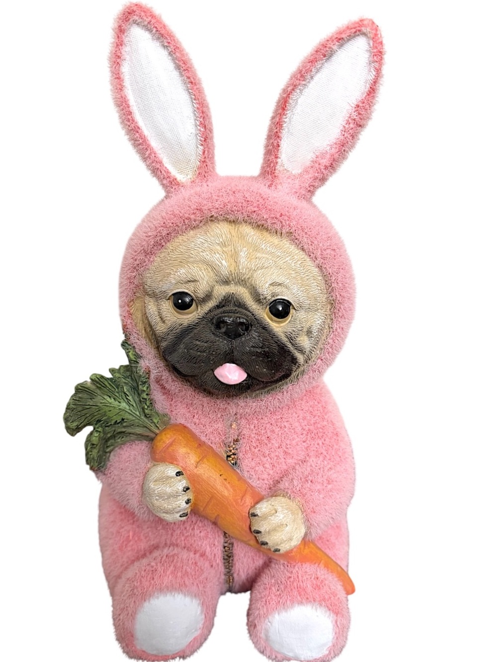 Pug in Pink Bunny costume w/ carrot Figurine Humane World for Animals
